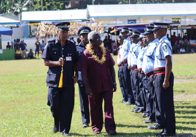 PM Sogavare inspects the Police Guard of Honour-Makira