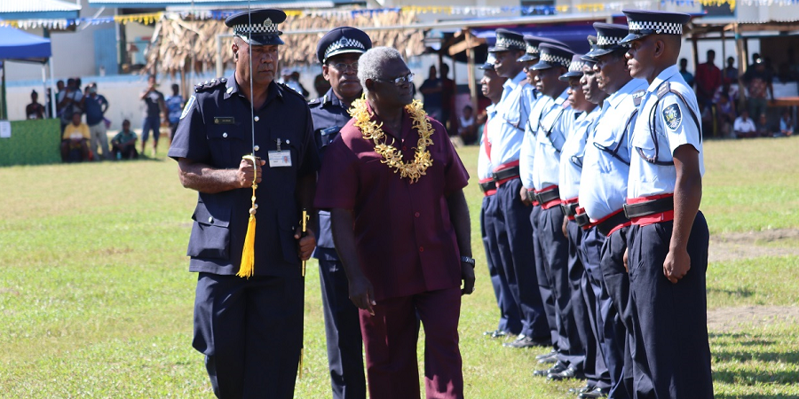 PM Sogavare inspects the Police Guard of Honour-Makira