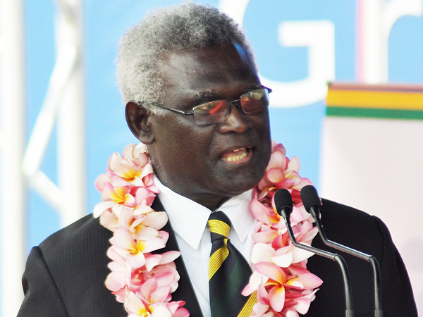Prime Minister Manasseh Sogavare delivers his keynote address during the 2023 SPG Ground-breaking ceremony yesterday. Photo Lachlan S Eddie (2)