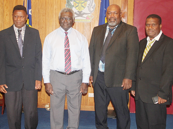 From L-R Guadalcanal Deputy Premier, Prime Minister Sogavare, Premier Sade and GP Finance Minister at the Prime Minister’s Office