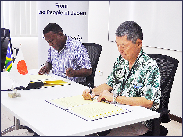 From L-R Mr David Tuita and H.E Yasuhiro Morimoto both signed the Grant Contract. PHOTO LACHLAN EDDIE