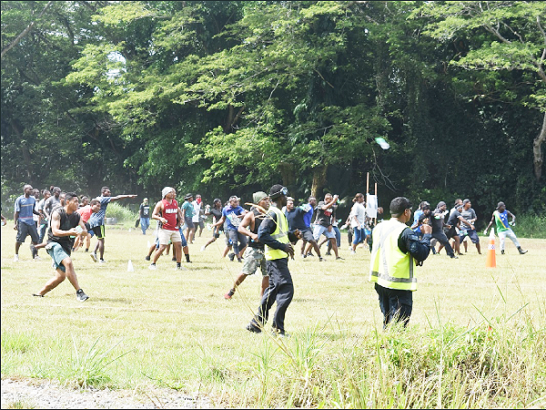 Rioters attacking the PRT and operators during the mock scenario exercise.