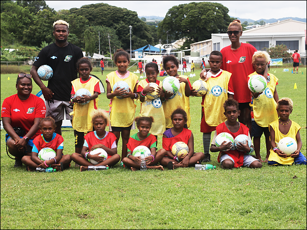 Some of the kids with their coaches at Saturday’s Football Festival at Lawson Tama.