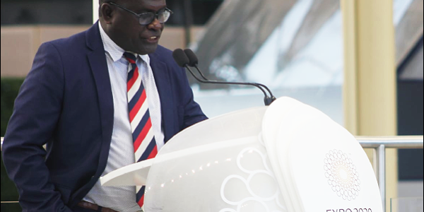 Solomon Islands Head of Delegation to the Dubai Expo 2020, Minister Frederick Kologeto delivering his speech.