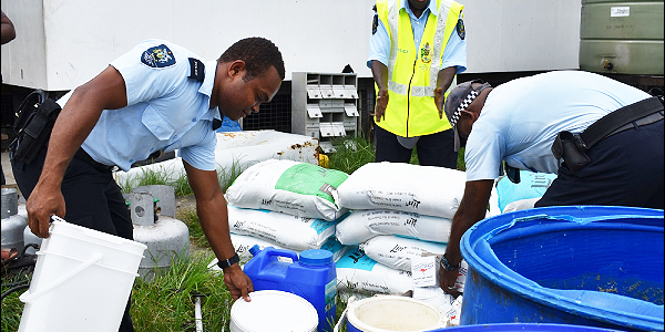 RSIPF Officers sort out raided items for recording purposes