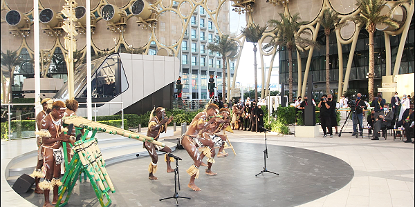 Iare panpipers from Makira province performing centre stage during the event on Tuesday. Photo, SI at Expo 2020, Dubai.