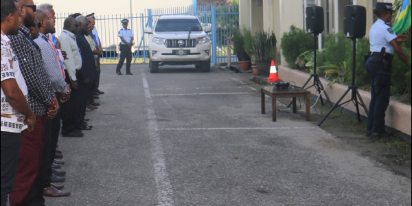The flag raising ceremony in front of the Prime Minister’s Office.