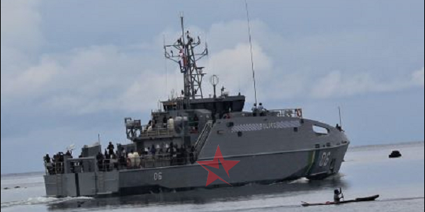 Patrol Boat Taro leaving Auki to Honiara this morning. Picture by Wilson Saeni