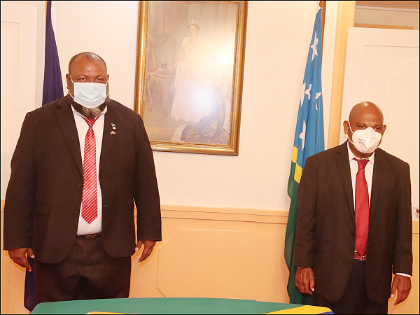 The two newly sworn-in ministers Honorable Augustine Auga (L) and Honorable Festus Sofu (R).