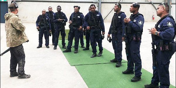 RSIPF officers receive a safety brief in preparation for practical scenario training. (Photo: Police Media Unit)