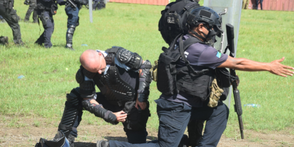 PRT member deploy less lethal munition to the crowd during the training.