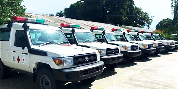 The seven new ambulances donated by Japan. (Photo supplied)