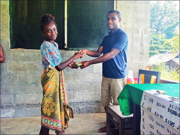 One of the members receives her share.