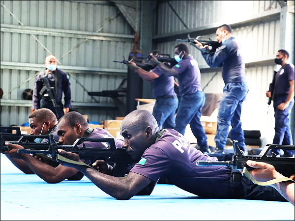 RSIPF officers in training with replica guns. (Photo supplied)