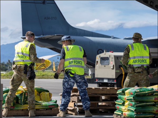Royal Australian Airforce load essential supplies onto C-27J aircraft. (Photo supplied)