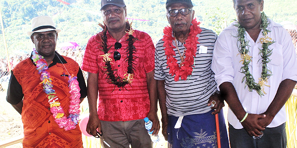 (L2R) Former MPA for Ward 19, Malaita Premier, Wanawai chief, and current Ward 19 MPA posed for a photo after the official cutting of the ribbon.