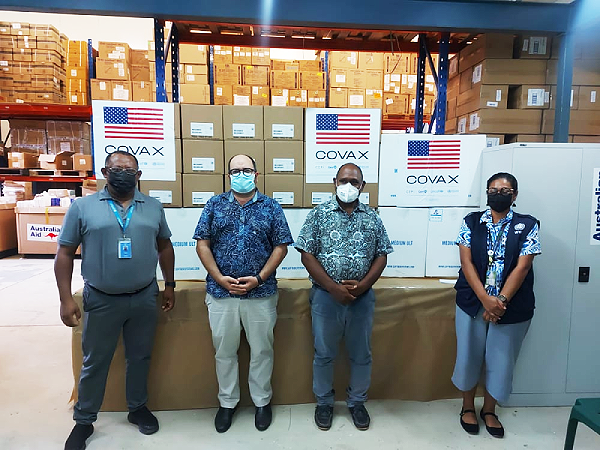 Dr Zelalem Taffesse, Chief of UNICEF SI Field Office, Russell Comeau, Director, U.S. Embassy Office in Solomon Islands, Hon. Dr Culwick Togamana – Health Minister and Tracy Melissa Kofela, WHO Public Health Officer (RMNCAH and EPI Coordinator)