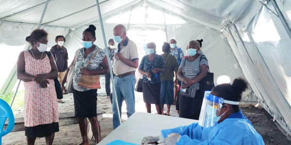 Members for Guadalcanal province queuing to do their swab tests. Photo: G. Province.