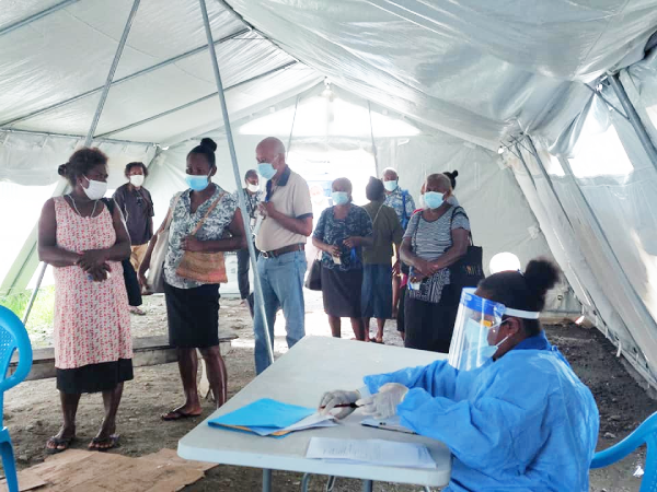 Members for Guadalcanal province queuing to do their swab tests. Photo: G. Province.