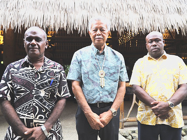Foreign Minister Jeremiah Manele (L), Secretary General of the Pacific Islands Forum Henry Puna (C) and Police Minister Anthony Veke (R).