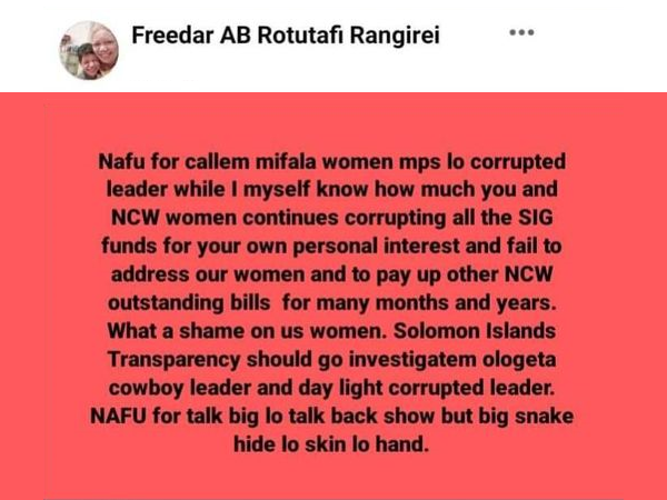 Freda Tuki’s post on Facebook.