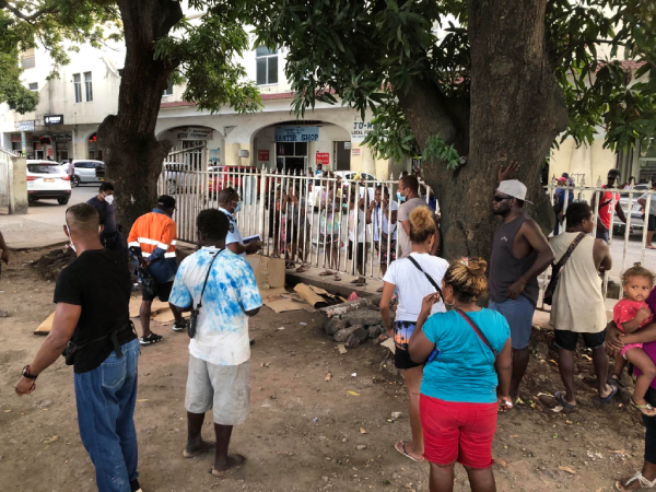 RSIPF and AFP officers at Town Ground warning gamblers.