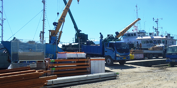Two cargo boats in Gizo on Wednesday.