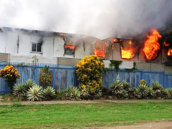 CCECC accommodation building on fire, on Wednesday afternoon.