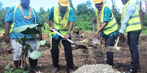 The groundbreaking ceremony. (L2R) Contractor Philip Foanaota, MAL rep Michael Ho’ota, Premier Daniel Suidani and a MFAET rep. Photo supplied.