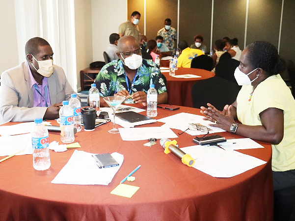 (L2R) MHMS Permanent Secretary Pauline McNeil, Health Procurement Adviser Dan Mwabumba and Health Procurement Manager Layten Jacob. Photo supplied.