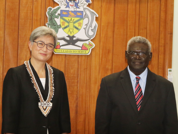 Australia’s Foreign Minister Penny Wong and PM Sogavare after their meeting at the Cabinet conference room, OPMC.