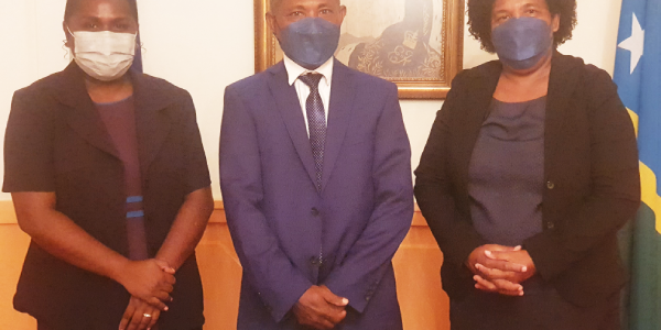 Dr. Franco Rodie, flanked by Minister Lanelle (L) and Dr. Patricia Rodie (R). Photo supplied.