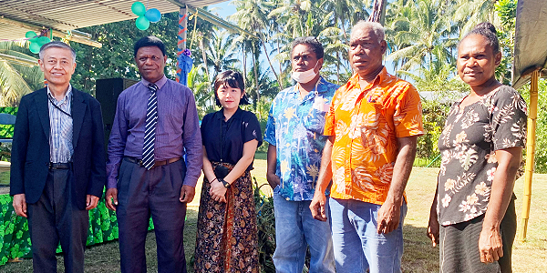 His Excellency Mr. Miwa Yoshiaki, GP Deputy Premier and Education Minister, Lazarus Rina, and guests at the handover ceremony.
