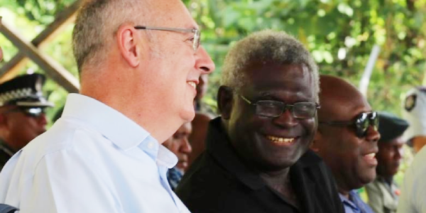 Prime Minister Manasseh Sogavare and High Commissioner Lachlan Strahan attend the police demonstration at Tenaru Firing Range. Photo supplied.