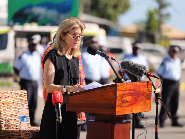 Caroline Kennedy delivering her speech to honour the Scouts & Coastwatchers at Commonwealth Street, Honiara on Sunday, 7th August, 2022. Photo, Australian High Commission.