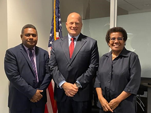 Minister Rexon Ramofafia, USAID Deputy Assistant Administrator Craig Hart and Ambassador Jane Waetara. Photo supplied.