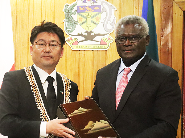 Prime Minister Hon. Manasseh Sogavare meeting H.E Mr. Makoto Oniki, Japan’s State Vice Minister of Defense. Photo supplied.