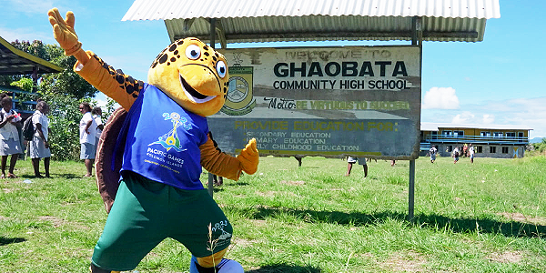 ‘Solo’, the Mascot visiting Ghaobata Community High School on Wednesday. Photo supplied.