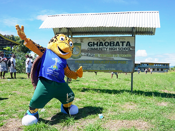 ‘Solo’, the Mascot visiting Ghaobata Community High School on Wednesday. Photo supplied.