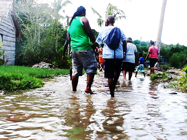 The Nusabaruku road during high tide.