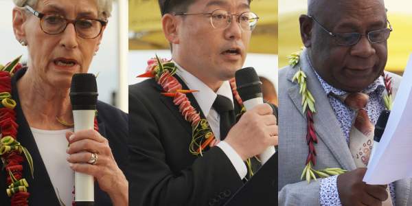 US Deputy Secretary of State Hon. Wendy Sherman, Japanese State Minister for Defence Makoto Oniki, and SI Minister of Culture & Tourism Hon. Bartholomew Parapolo.