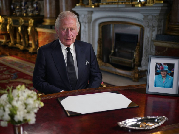 King Charles III makes a televised address from Buckingham Palace on Friday. Photo credit, AFP-JIJI.