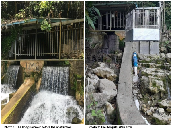 Photo 1: The Kongulai Weir before the obstruction. Photo 2: The Kongulai Weir after.