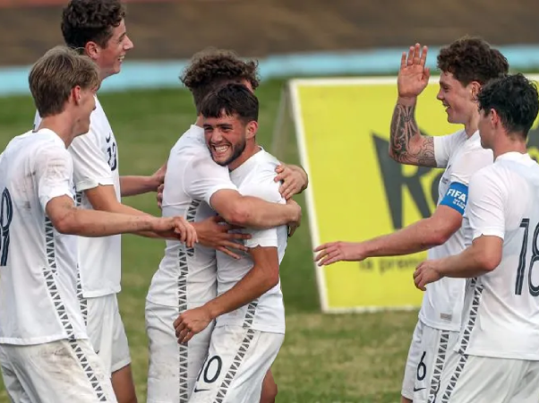 New Zealand celebrate scoring against the Solomon Islands at the OFC U-19 Championship 2022. Photo credit: OFC Media via Phototek.