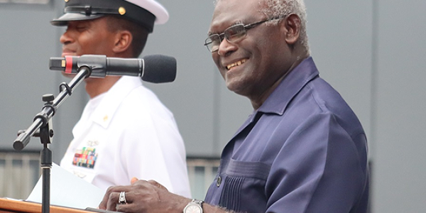 PM Sogavare at the ceremony to welcome the US Navy Hospital Ship MERCY. Photo supplied.