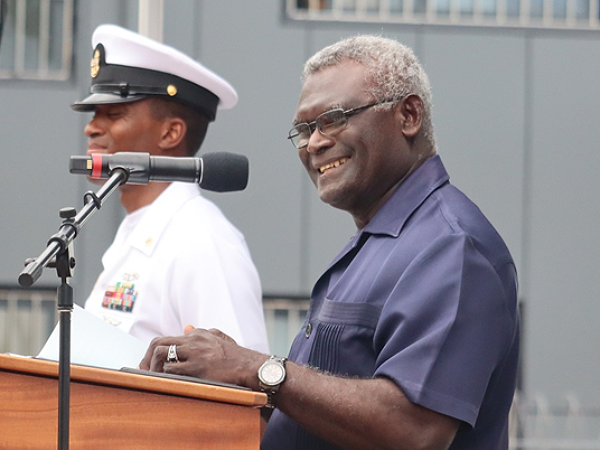 PM Sogavare at the ceremony to welcome the US Navy Hospital Ship MERCY. Photo supplied.