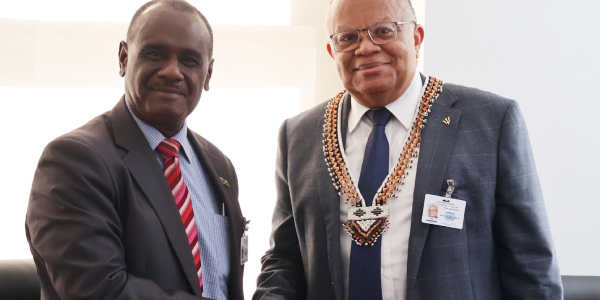 Senator Dr. Jerome X. Walcott and Hon. Jeremiah Manele in New York. Photo supplied.