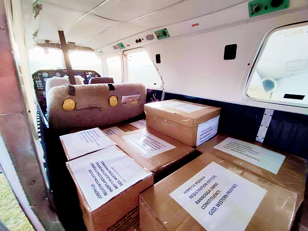 Boxes containing the provisional voters’ lists for Choiseul and Western Provinces.