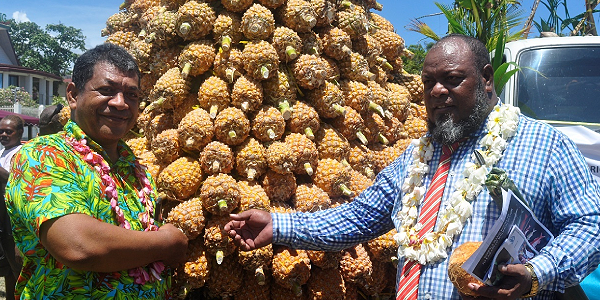 The Minister of Agriculture and Livestock, Augustine Auga, right, and his Permanent Secretary, Lottie Vaisekavea at the MAL showground, Wednesday.
