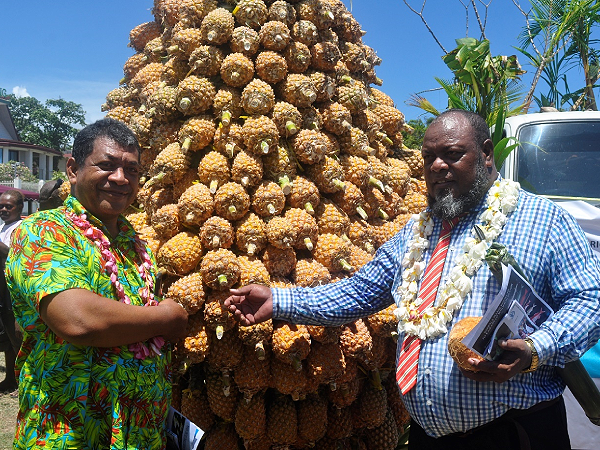 The Minister of Agriculture and Livestock, Augustine Auga, right, and his Permanent Secretary, Lottie Vaisekavea at the MAL showground, Wednesday.